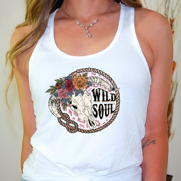 Hand Crafted Tops Western Tank Top Cowskull Tank Country Tank